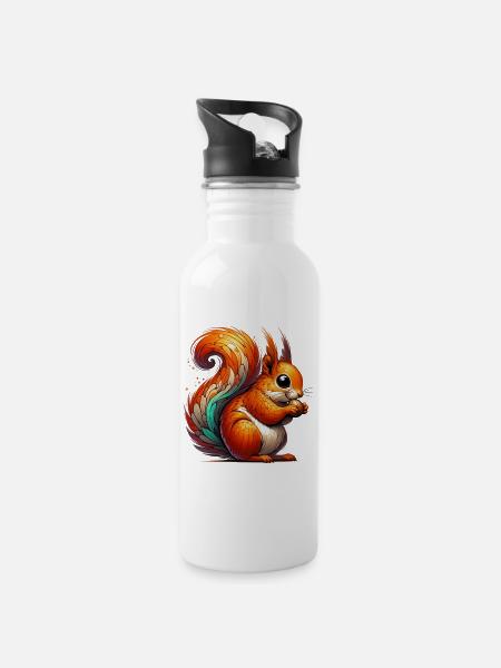 Eichhörnchen - Trinkflasche mit integriertem Trinkhalm - Weiß