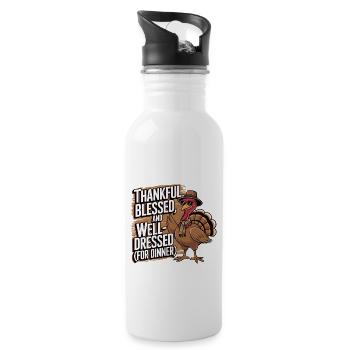 Lustiger Thanksgiving Truthahn - Trinkflasche mit integriertem Trinkhalm - Weiß - Rechts