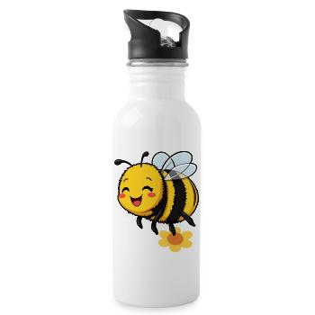 Lächelnde Hummel, die davonfliegt - Trinkflasche mit integriertem Trinkhalm - Weiß - Rechts