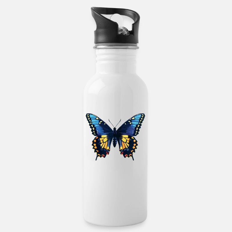 Butterfly Schmetterlinge Schmetterling - Trinkflasche mit integriertem Trinkhalm - Weiß