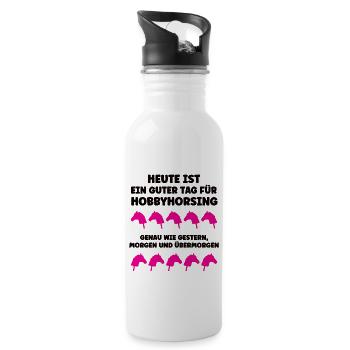 Steckenpferde Hobby Horse Pferde Hobbyhorsing - Trinkflasche mit integriertem Trinkhalm - Weiß - Rechts