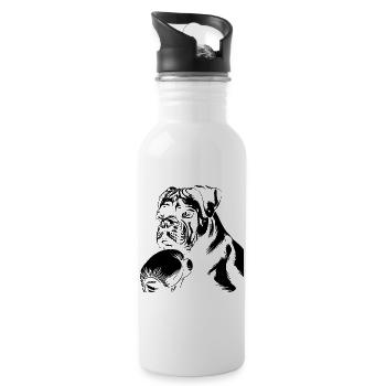 Boxer Hund Zeichnung - Trinkflasche mit integriertem Trinkhalm - Weiß - Rechts
