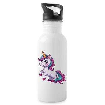 Design de licorne rose vif - Gourde avec paille intégrée - blanc - Droite