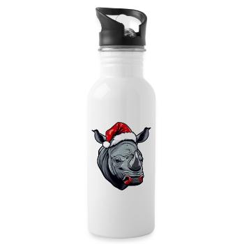 Portrait de Noël Tête de Rhinocéros - Gourde avec paille intégrée - blanc - Droite