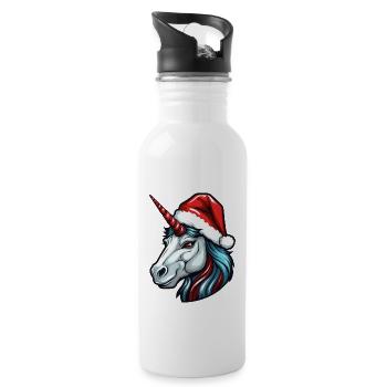 Unicorn Head Christmas Portrait - Water bottle with straw - white - Right
