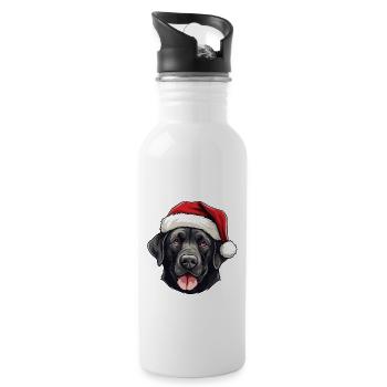 Labrador Dog Head Christmas Portrait - Water bottle with straw - white - Right