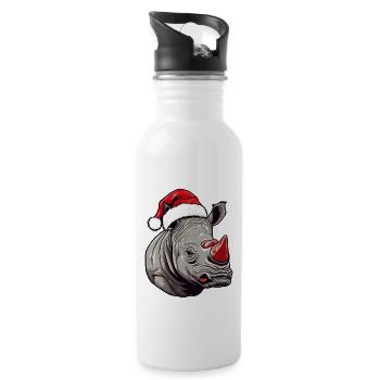 Portrait de Noël Tête de Rhinocéros - Gourde avec paille intégrée - blanc - Droite