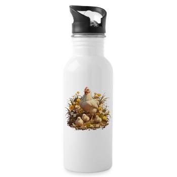 Rooster Hähne Hahn - Trinkflasche mit integriertem Trinkhalm - Weiß - Rechts