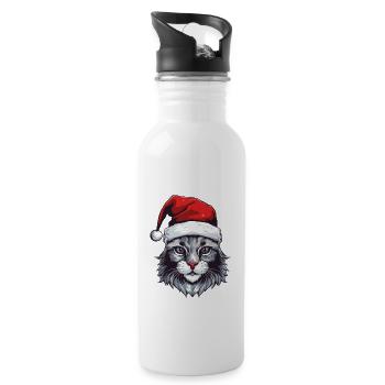 Cat Head Christmas Portrait - Water bottle with straw - white - Right