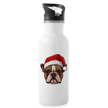 Französische Bulldogge Hund Kopf Weihnachten Portä - Trinkflasche mit integriertem Trinkhalm - Weiß - Rechts