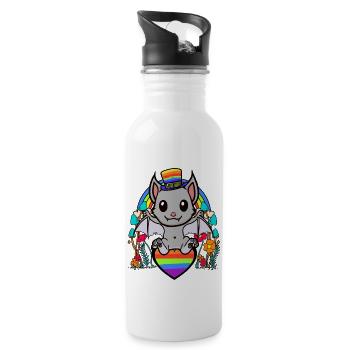 LGBT Gay Pride Fledermaus Regenbogenfahne - Trinkflasche mit integriertem Trinkhalm - Weiß - Rechts