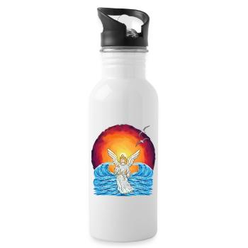Angel Sunset Sea Waves Nature - Water bottle with straw - white - Right