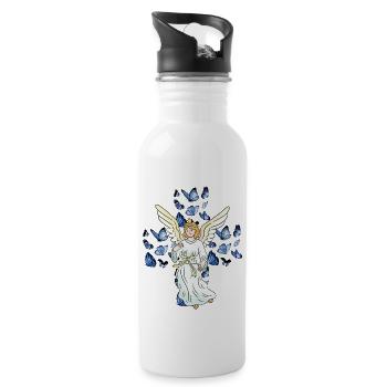 Angel Cross Crucifix Butterflies Crosses - Water bottle with straw - white - Right