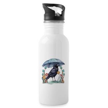 Vogel Rabe Regenschirm Wetter Natur Krähe - Trinkflasche mit integriertem Trinkhalm - Weiß - Rechts