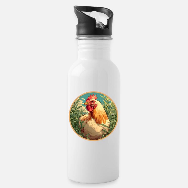 Coq Coqs Coq - Gourde avec paille intégrée - blanc