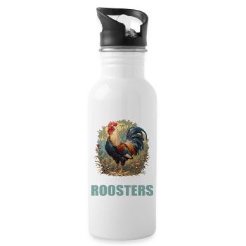 Rooster Hähne Hahn - Trinkflasche mit integriertem Trinkhalm - Weiß - Rechts