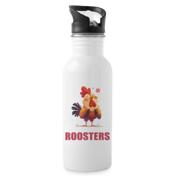 Rooster Hähne Hahn - Trinkflasche mit integriertem Trinkhalm - Weiß - Rechts