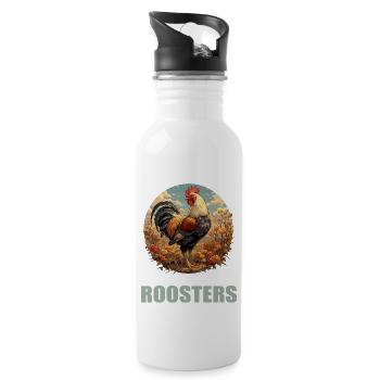 Rooster Hähne Hahn - Trinkflasche mit integriertem Trinkhalm - Weiß - Rechts