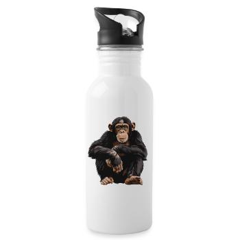 Chimpanzee Schimpansen Schimpanse - Trinkflasche mit integriertem Trinkhalm - Weiß - Rechts
