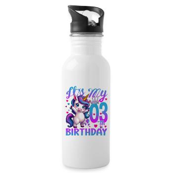 3. Geburtstag Einhorn Es ist mein 3. Geburtstag - Trinkflasche mit integriertem Trinkhalm - Weiß - Rechts
