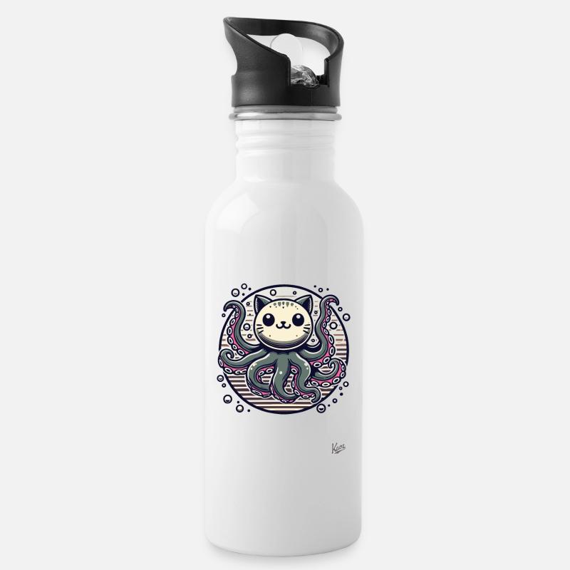 Octopus Octopus Cat - Water bottle with straw - white