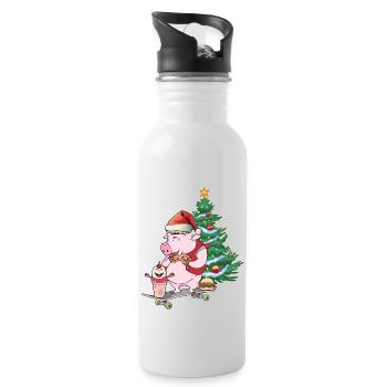 Schwein Bescherung Nikolaus Weihnachten Skater - Trinkflasche mit integriertem Trinkhalm - Weiß - Rechts