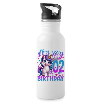 2ème anniversaire licorne C’est mon 2ème anniversaire - Gourde avec paille intégrée - blanc - Droite