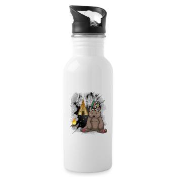 Shaman Bear Teepee Campfire Wild West Bears - Water bottle with straw - white - Right