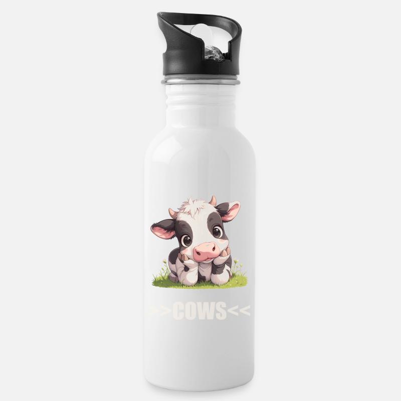 Kühe Kuh - Trinkflasche mit integriertem Trinkhalm - Weiß