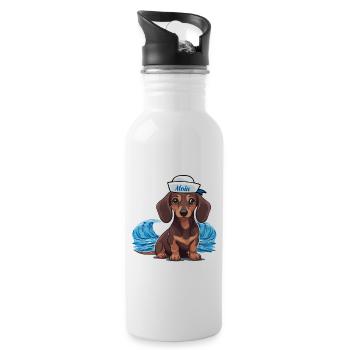 Dackel Hund Hunde Matrose maritim Hund - Trinkflasche mit integriertem Trinkhalm - Weiß - Rechts