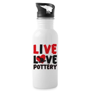 Poterie Céramique Artiste Live Love - Gourde avec paille intégrée - blanc - Droite