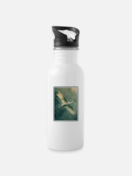 Kraniche Kranich - Trinkflasche mit integriertem Trinkhalm - Weiß