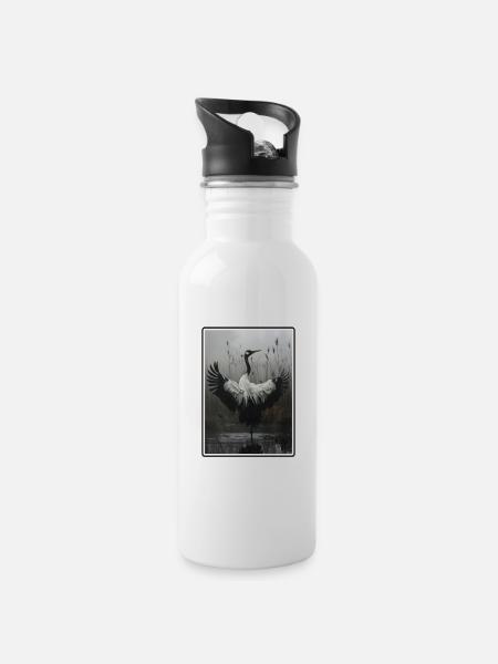 Kraniche Kranich - Trinkflasche mit integriertem Trinkhalm - Weiß