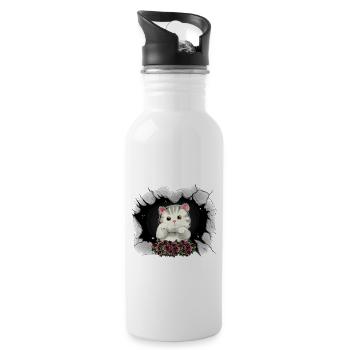 Cat Cats Kitten Roses Greetings Birthday - Water bottle with straw - white - Right