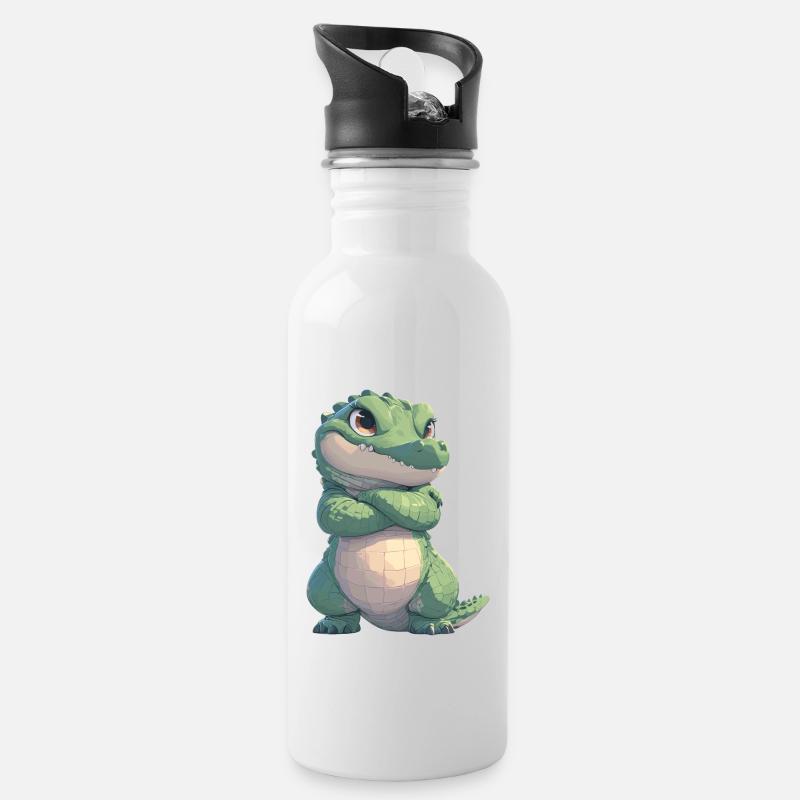 Krokodile Krokodil - Trinkflasche mit integriertem Trinkhalm - Weiß