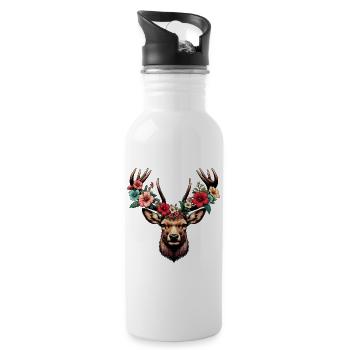 Cerf avec des fleurs - Gourde avec paille intégrée - blanc - Droite