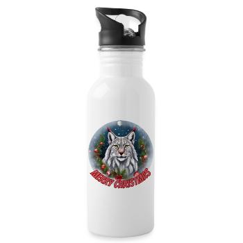 Luchs (Merry Christmas) - Trinkflasche mit integriertem Trinkhalm - Weiß - Rechts
