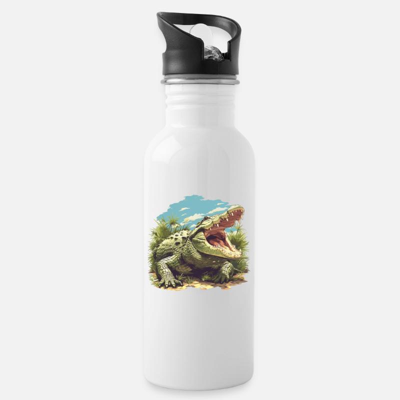 Krokodile Krokodil - Trinkflasche mit integriertem Trinkhalm - Weiß