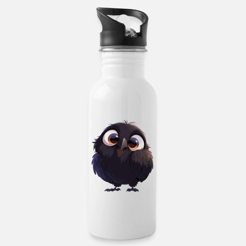 Krähen Krähe - Trinkflasche mit integriertem Trinkhalm - Weiß