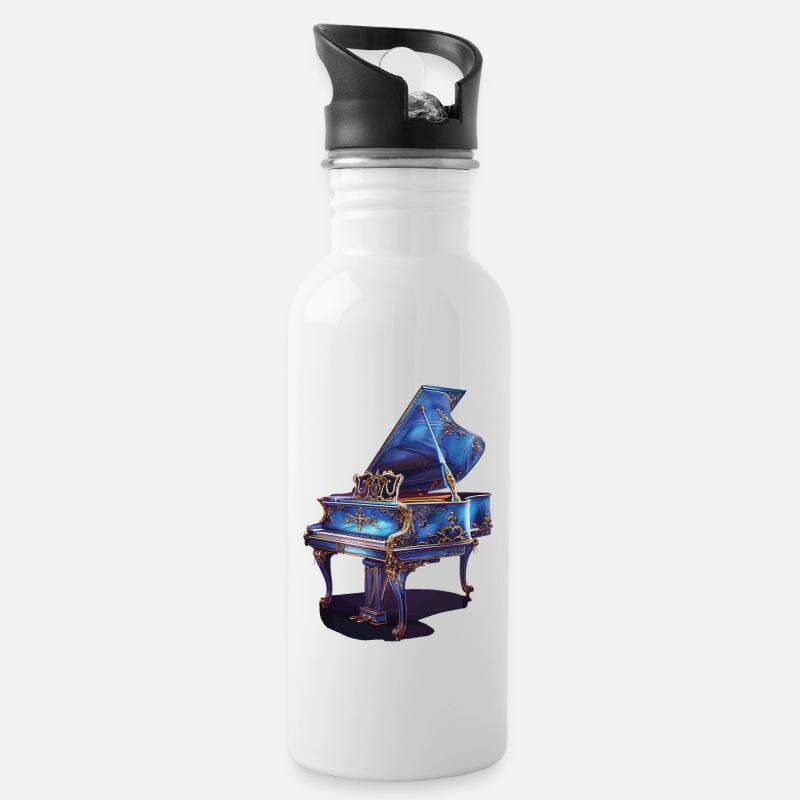 Klavier - Trinkflasche mit integriertem Trinkhalm - Weiß