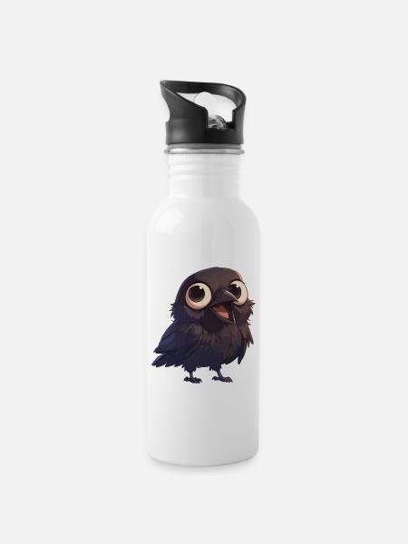 Krähen Krähe - Trinkflasche mit integriertem Trinkhalm - Weiß