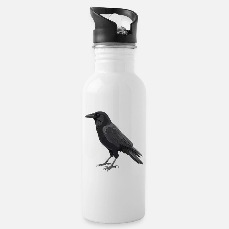 Krähen Krähe - Trinkflasche mit integriertem Trinkhalm - Weiß