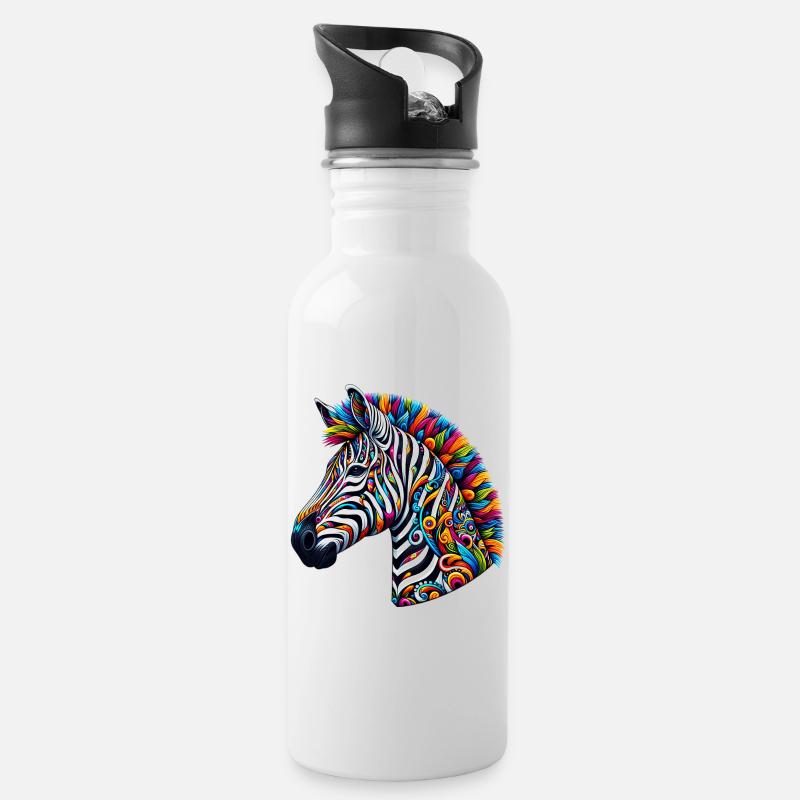 Zebra - Trinkflasche mit integriertem Trinkhalm - Weiß