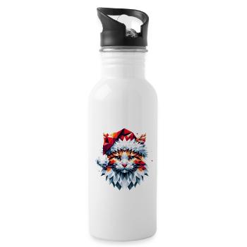 Polygon Design - Cat Cat with Santa Hat - Water bottle with straw - white - Right