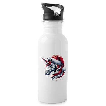 Polygon Art - Unicorn with Santa Hat - Water bottle with straw - white - Right