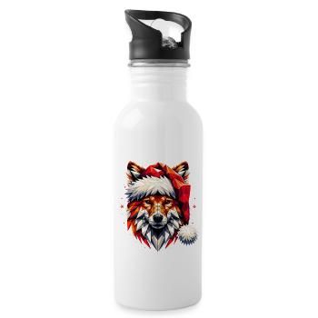 Polygon Kunst - Fuchs mit Weihnachtsmütze - Trinkflasche mit integriertem Trinkhalm - Weiß - Rechts