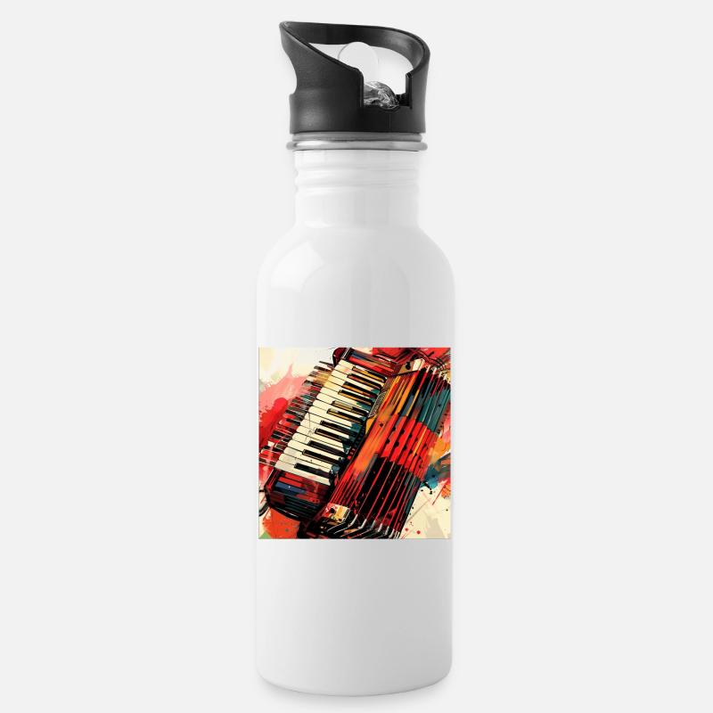 Akkordeon - Trinkflasche mit integriertem Trinkhalm - Weiß