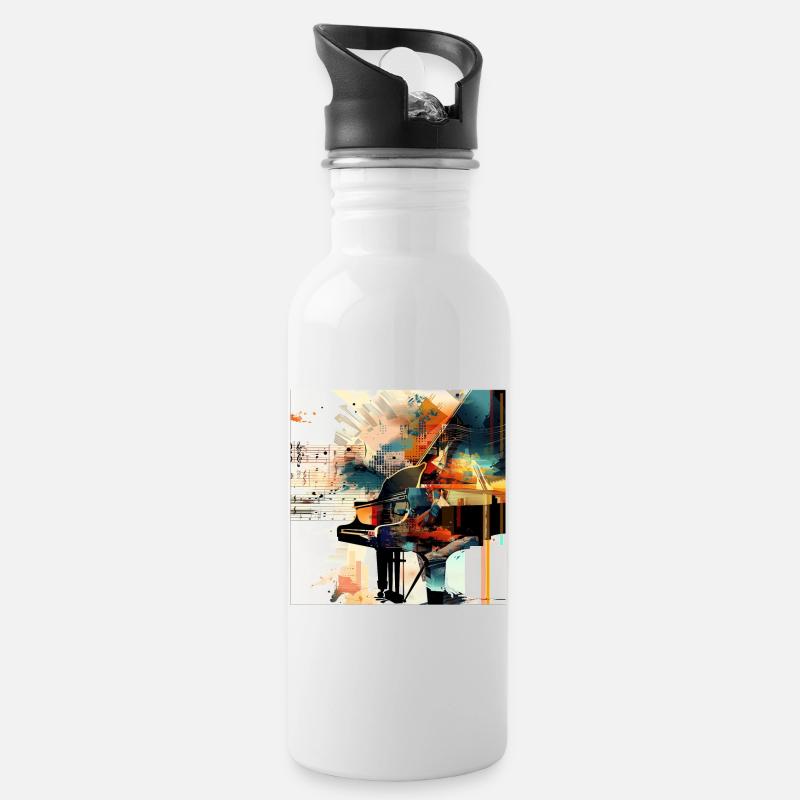 Klavier - Trinkflasche mit integriertem Trinkhalm - Weiß