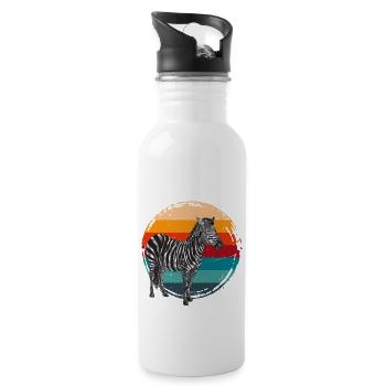 Safari-Träume – Zebra im Retro-Sonnenuntergang - Trinkflasche mit integriertem Trinkhalm - Weiß - Rechts