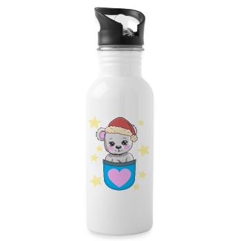 Santa Claus Teddy Teddy Bear Kids - Water bottle with straw - white - Right